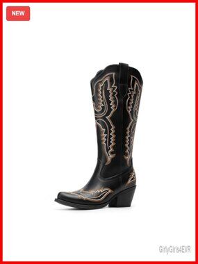 Knee High Cowboy Boots for Women - Square Toe Faux Leather Western Boots with